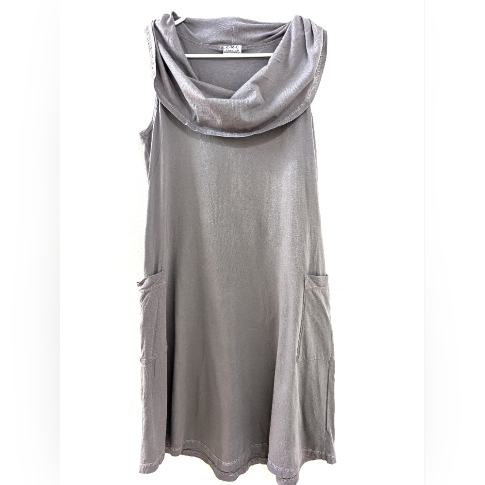 CMC  Color Me Cotton Gray A Line Dress‎ Cowl Neck Sleeveless